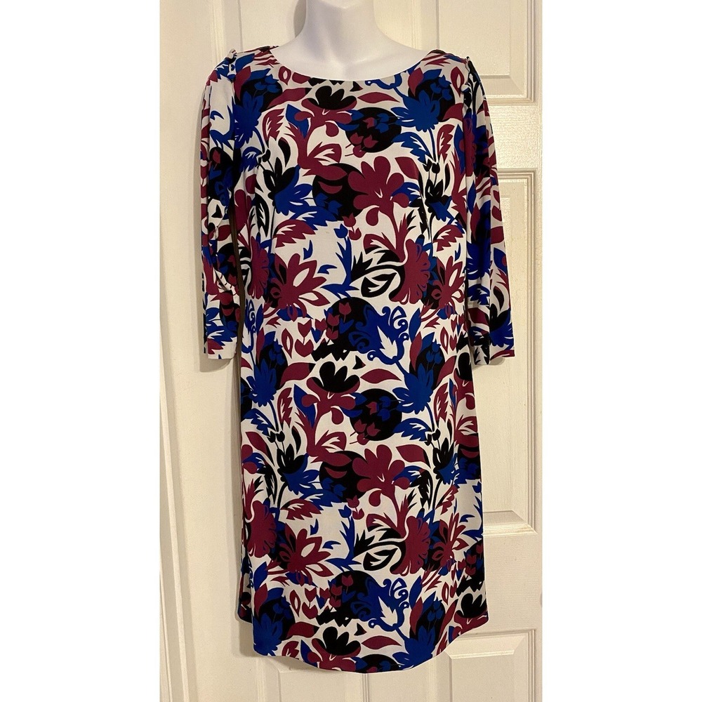 JUST... TAYLOR Women's‎ Sz 6 Short Sleeved Shift Dress Purple Blue A Line Floral